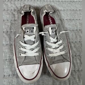 Converse Black and White Striped Sneakers with Burgundy Insole
